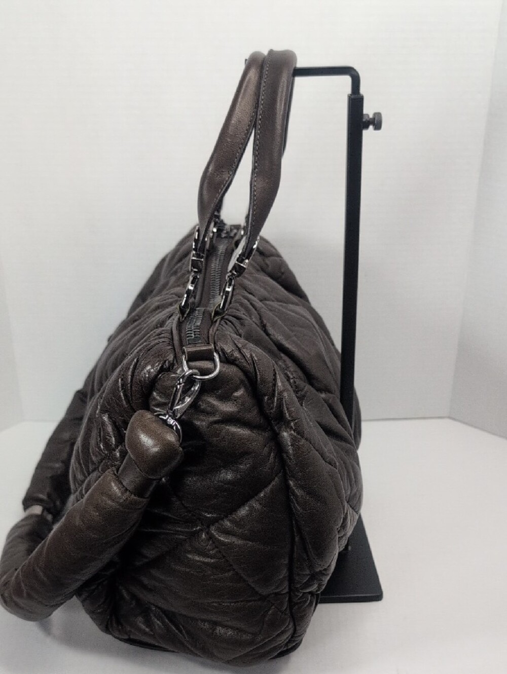 Moncler Brown Quiled Leather Top-Handle Bag - Picture 3 of 15